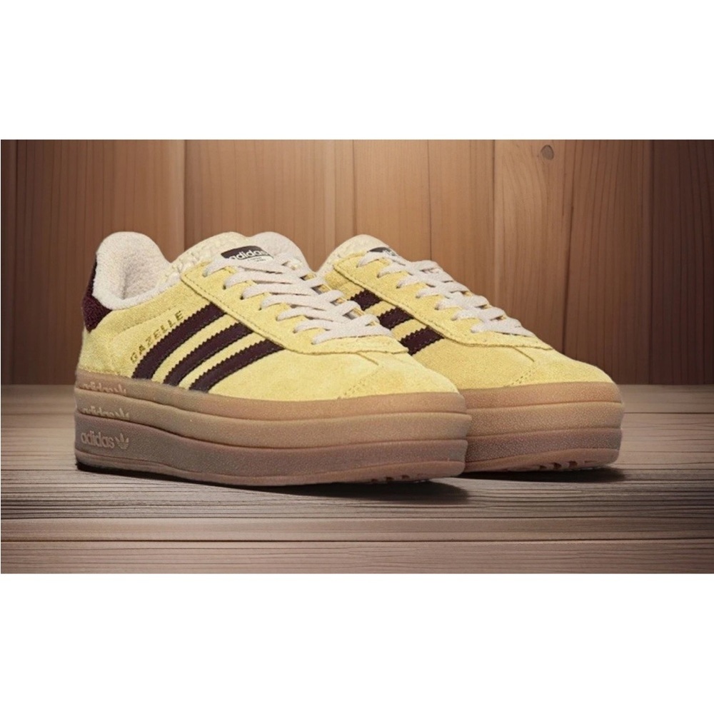 ADIDAS Unisex Gazelle Bold Sz.11/9.5 Color-alm. Yellow/Maroon Wedges Shoes NWHB